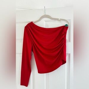 Red One-Shoulder Long Sleeve Top